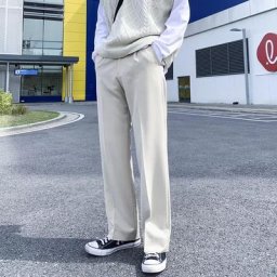 Pantalon Droit Drapé pour Homme Style Japonais Solide Mode Streetwear Décontractée Baggy Jambes