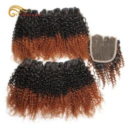 Mèches brésiliennes bouclées avec Closure cheveux naturels Jerry Curl ombré 6 paquets avec