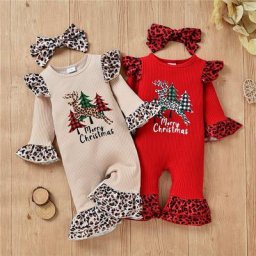 Combinaison de noël pour bébés garçons et filles barboteuse côtelée à manches longues évasées avec