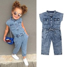 Vêtements d'été pour bébés filles combinaison en jean pantalon long 1-6T
