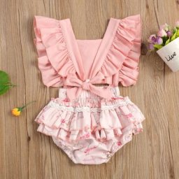 Vêtements d'été pour nouveau-né fille combinaison à col rond sans manches à volants imprimé
