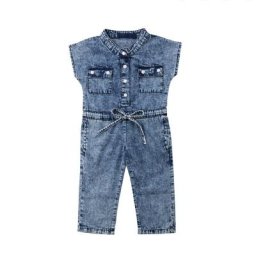 Pudcoco – combinaison en Denim à manches courtes pour petites filles pantalon Long couleur unie