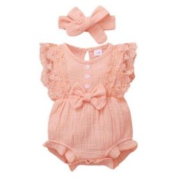 Barboteuse + bande de sauna en dentelle pour bébé fille combinaison à manches à volants tenue
