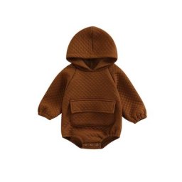 Pull à capuche pour bébé barboteuse en tricot manches longues couleur unie grandes poches sur le