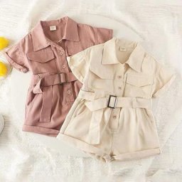 Combinaison d'été pour bébés filles barboteuse à manches courtes chemise à revers boutonnée body
