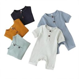 Vêtements d'été pour bébés filles et garçons combinaison côtelée à manches courtes tricotée