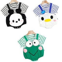 Barboteuse mignonne pour bébé fille et garçon combinaison patchwork rayée vêtements d'été