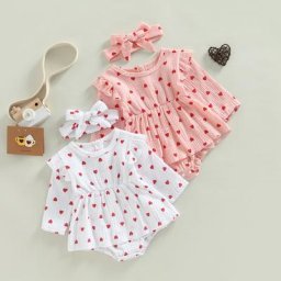 Barboteuse à manches longues pour bébé fille combinaison avec bandeau imprimé cœur vêtements de