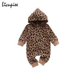 Barboteuse à capuche imprimé léopard pour bébés filles et garçons de 0 à 24 mois combinaison à
