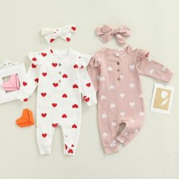 Body pour nouveau-né fille combinaison de saint-valentin manches à volants cœurs graphique