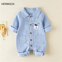 Barboteuse en denim pour bébé garçon de 0 à 18 mois combinaison en coton pour nouveau-né vêtements