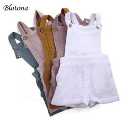 Blotona – combinaison unie pour garçons et filles barboteuse en coton et lin à dos creux de