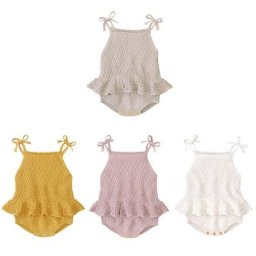Combinaison en tricot pour bébé fille sans manches cravate bretelles Spaghetti barboteuse
