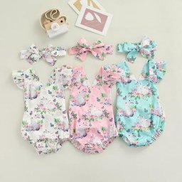 Vêtements de pâques pour bébé fille combinaison imprimée lapin manches volantes tenue pour