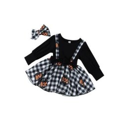 Robe à bretelles d'halloween pour bébé fille manches longues Tutu citrouille ensemble jupe à