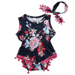 Combinaison d'été pour nouveau-né fille vêtements à la mode motif Floral Pom Pom tenue de