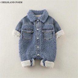 Barboteuse en denim et velours pour nouveau-né combinaison de neige pour bébé combinaisons