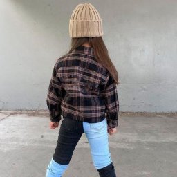 Cardigan à manches longues et col à revers pour petite fille manteau à carreaux manches serrées