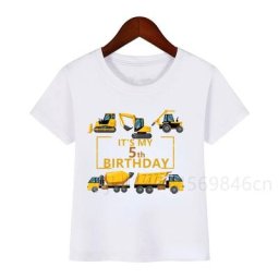 T-shirt avec impression de chiffres pour garçon et fille motif voitures de construction rigolo