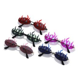 Petites lunettes de soleil sans monture à double lentille en forme de flamme fantaisie drôle