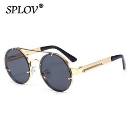Lunettes de soleil rondes vintage Steam Punk pour hommes et femmes métal rétro double faisceaux