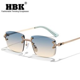 HBK – lunettes de soleil de luxe sans bords pour femmes de qualité supérieure rétro en métal