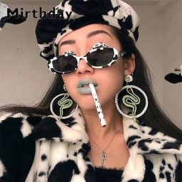 Gafas de sol – lunettes de soleil ovales à imprimé de taches noires de vache pour femmes petites