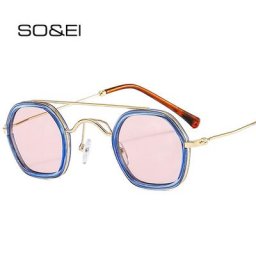 SO & EI – lunettes de soleil rétro à Double pont lunettes de soleil carrées polygone pour femmes