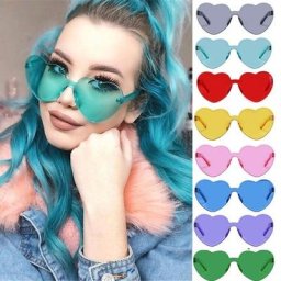 Lunettes de soleil en forme de cœur d'amour pour femmes monture sans monture teinte lentille