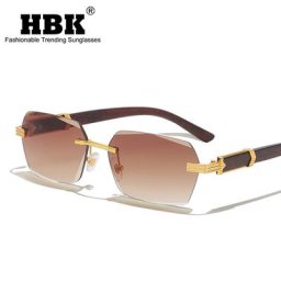 HBK – lunettes de soleil rectangulaires sans monture pour hommes et femmes Vintage carré à la