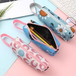 1pc Créatif Étui À Crayons Portable Étudiants Grande Capacité Toile Matériel Stylo Sacs École