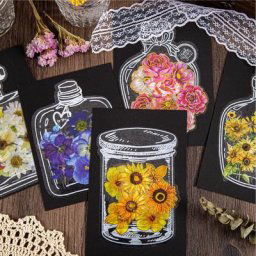 Marque-page transparent fleur séchée autocollant fait à la main bricolage animal de compagnie
