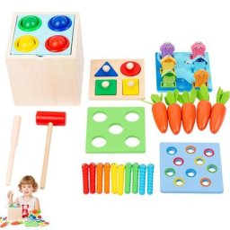 Kit de jeu en bois 5 en 1 pour enfants jouet Montessori pour enfants de plus de 1 an boîte à