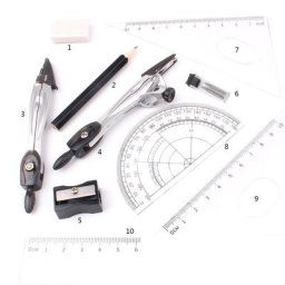 Kit de géométrie 10 pièces rapporteur de géométrie pour dessin ensemble de compas à gommes règle