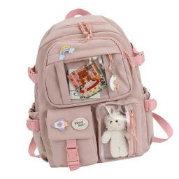 Sac à dos à bandoulière avec épingle et accessoires Kawaii noir/rose/blanc crème/vert sacs
