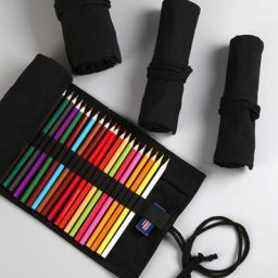 Trousse à crayons en toile de couleur noire sac à crayons en rouleau de 12/24/36/48/72 trous pour