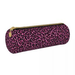 Étui à crayons rond imprimé léopard funky pour filles et garçons boîte à crayons en cuir poudre de