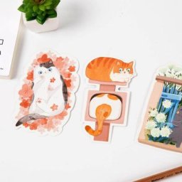 Carte postale peinte à la main en forme de chat dans le jardin Style Graffiti mignon petite carte