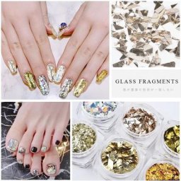 Ensemble de paillettes holographiques 3D pour ongles 6 pièces verre cassé irrégulier feuilles de