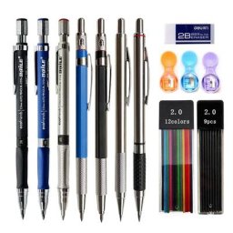 Ensemble de crayons mécaniques 2.0mm recharge de plomb noir/couleur 2B crayon automatique pour
