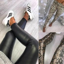 Leggings en cuir PU imprimé animal pour femme look léopard pantalon serpentin pour salle