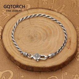 Bracelets en argent Sterling 925 avec corde tressée bijoux de prière gravés Mantra tibétain avec