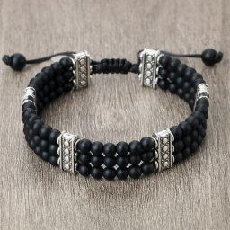 Bracelets à perles noires et blanches mates et brillantes Mini Bracelets enroulés en pierre d'onyx