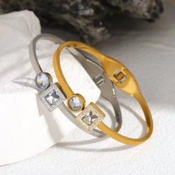 AENSOA-Bracelet Carré Rond en Acier Inoxydable Bijoux Vintage Simple Classique en Métal Bergame