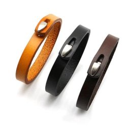 Jiayiqi-Bracelet manchette rond en cuir véritable pour hommes et femmes bracelet punk cadeau de