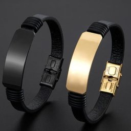Zlxgirl – Bracelet en cuir et acier inoxydable pour hommes bijou de marque en cuir noir de jais