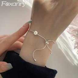 Foxanry – Bracelet en chaîne pour femmes couleur argent marguerite fleur tendance élégant fête