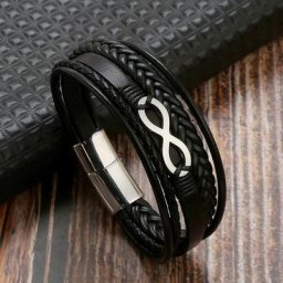 Bracelet en cuir multicouche pour hommes en acier inoxydable symbole de l'infini breloque mode