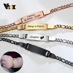 Vnox-Bracelets Anti-allergie pour bébé maman en acier inoxydable avec nom personnalisé barre de