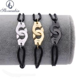 Slovecabin – Bracelet Menottes en Corde Noire et Argent Sterling 925 Bijoux de Noël Simples pour